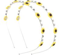 IDEANATEGRATE Hair Hoop Classic Elegant Style for Comfortable to Wear Stainless Steel Thin 2pcs Sunflower Headband Lightweight and Women Suitable for Photos Parties