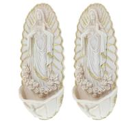 IDEANATEGRATE Holy Water Font Versatile Ceramic Beige 2pcs Wall Hanging Decor and Easy to Clean, Elegant First Communion Decorative Holder for Home and Church for Wall