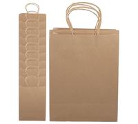 IDEANATEGRATE Kraft Paper Bags Portable Flat Paper Bags 12pcs with Handle Design Rustic Style Brown for Birthdays and Themed Party Favour Packaging