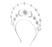 IDEANATEGRATE Layered Rhinestone Star and Moon Headband, Silver Triple-layer Six-pointed Star Hair Hoop, Bridal Wedding Hair Accessory for Women