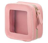 IDEANATEGRATE Mini Makeup Bag Organizer with Front Window, Pink PVC Travel Cosmetic Pouch Easy to Carry for Short Trip Makeup Storage and Vanity Bag