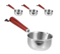 IDEANATEGRATE Mini Stainless Steel Saucepan Set and Precision Measuring Scale, 150ml Capacity 4pcs with Wooden Handle and Electric Cookers Suitable for Induction, Gas for Home Kitchens