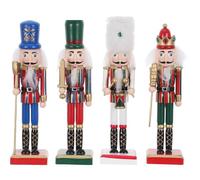 IDEANATEGRATE Nutcracker Details with Wooden 4pcs Carved Set Finely Doll and Handcrafted Classic Retro Style, Xmas Ornaments and Holiday Decoration Desktop Party Table Centrepiece