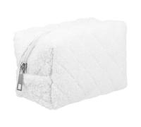 IDEANATEGRATE Plush Pencil Case with Diamond Quilted Pattern, White Large Capacity Pen Pouch Fits Over 20 Pens, Resistant to Thread Loss and Prevents Scratch, for Travel and Back to School Use