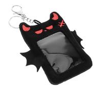 IDEANATEGRATE Plush Photocard Keychain Holder with Cute Cartoon Devil Wings Design, Display Cards and Protect Credit Cards, for Office Use, Students and Fans, Black Colour with Metal and Plastic