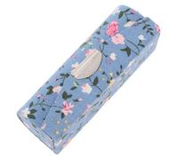 IDEANATEGRATE Retro Embroidered Flower Pattern Lipstick Box for Woman with Mirror, Portable Blue Cloth and Plastic Material, Elegant Vintage Style Cosmetic Storage Case Prevents Lipstick