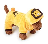 IDEANATEGRATE Small Dog Lion Costume Hoodie in Yellow Coral Fleece, Easy to Put with Four Feet Design, Protects Dog's Hair, for Outdoor Playing and Pet Dress