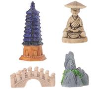 IDEANATEGRATE Terrarium Ornaments Including Buddha Sculptures and Miniature Pagoda Statue, Resin Asian Garden Sculptures with Chinese Bridge Model for Aquarium and Bonsai
