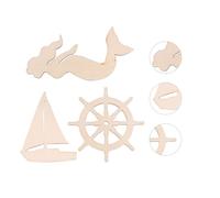 IDEANATEGRATE Unfinished Wooden Cutouts in Ship Wheel Lightweight Synthetic Material 18 Pcs and Mermaid Shapes and Yacht for Christmas for Crafting and Sea Ocean Themed Parties