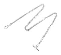 IDEANATEGRATE Vintage 65cm Metal Pocket Watch Chain with T-bar Buckle | Silver Finish, Detachable Lobster Clip, for Belt Loops and Suit Vests, Decorative Retro Accessory