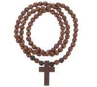 IDEANATEGRATE Wood Beaded Cross Necklace Coffee Vintage Handmade | Lightweight, Comfortable Fit, Hip-hop Style, Suitable for Occasions, Unique Look for Family and Friends