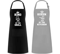 IDEAPRON Kitchen Apron for Couples, Funny Cooking Aprons Wedding Anniversary Engagement Bridal Showers Gifts the Bride - King of Grill & Queen Kitchen, Black Grey, L