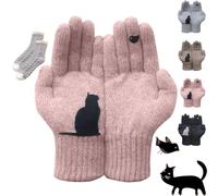 Idearock Cat Fan Cotton Gloves, Winter Gloves for Women, Cat Bird Knitted Gloves, Womens Gloves for Cold Weather (Pink)