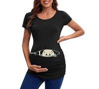 Ideas Pregnancy Announcement Women Maternity Short Sleeve Crew Neck Cute Letter with Printed Pots T-Shirts in Pregnancy Nursing Top Women Winter, black, XL