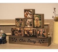 IDEASIDE Custom Wooden Photo Blocks Collage - Stackable Wood Photo Block Set, Family & Personalized Picture Gift