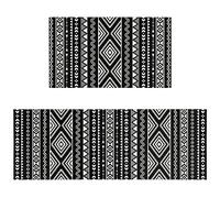 Ideasonna Black Boho Kitchen Rug Mat Decor Black and White Kitchen Rugs Sets of 2 Non-Slip Washable Kitchen Mats for Floor 2 Piece