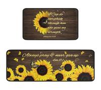 Ideasonna Christian Sunflower Kitchen Rugs Sets of 2 Non Slip Washable Summer Spring Sunflower Kitchen Mat Home Decor