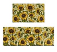 Ideasonna Summer Sunflower Kitchen Rugs Sets of 2 Non-Slip Washable Yellow Sunflower Rugs for Kitchen Decor