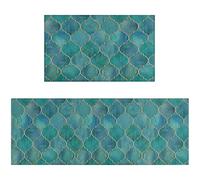 Ideasonna Teal Kitchen Rugs Sets of 2 Turquoise Kitchen Rug Mat Washable Non-Slip Kitchen Floor Mats for in Front of Sink Teal Kitchen Decor