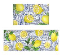 Ideasonna Watercolor Lemon Kitchen Rug Mat Decor Summer Kitchen Rugs Sets of 2 Non-Slip Washable Kitchen Mats for Floor 2 Piece Lemon Rugs Decorations for Kitchen