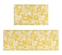 Ideasonna Yellow Floral Kitchen Rug Mat Spring Summer Kitchen Rugs Sets of 2 Washable Kitchen Floor Mats Non-Slip Yellow Kitchen Decor