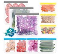 IDEATECH 10 Pack Reusable Freezer Bags Silicone Large Food Storage Resealable Pouches BPA Free Fridge Dishwasher Safe for Cooking Sandwich Snack