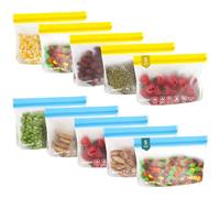 IDEATECH 10Pack Reusable Snack Bags Dishwasher Safe, Leakproof Reusable Freezer Bags, Food Freezer Storage Bags, Clear Small Resealable Baggies for Cookies, Candy (10Snack, Colored)