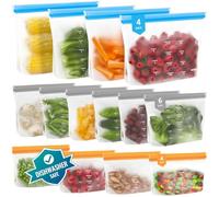 IDEATECH 14 Pack Dishwasher Safe Reusable Freezer Bags Silicone Stand Up BPA Free PEVA Leakproof Gallon Food Storage Ziplock Pouches Batch Cooking Sandwich Soup