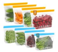 IDEATECH 8Pack Gallon Bags Dishwasher Safe, Leakproof Reusable Gallon Freezer Bags, BPA Free Reusable Gallon Bags, Food Storage Bags for Meats, Sandwich, Travel (8Gallon, Colored)