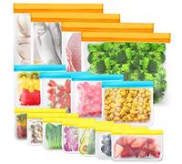 IDEATECH Reusable Food Storage Bags 15 Pack Freezer Zip Large Batch Cooking