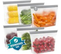 IDEATECH Reusable Freezer Bags 6 Pack Gallon Silicone Food Storage Stand Up Pouches BPA Free Dishwasher Safe Heavy Duty Plastic Leakproof Zip Lock Batch Cooking