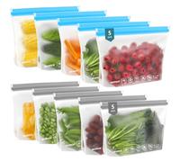 IDEATECH Reusable Freezer Bags Food Storage Batch Cooking Silicone BPA Free | 10 Pack Sandwich Bags, Stand Up Flat Base, Leakproof Zip Seal for Soups and Lunch, Resealable Freezing Meal Prep Pouches