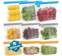 IDEATECH Reusable Freezer Bags Silicone 9 Pack Resealable Leakproof Stand Up Washable BPA Free Plastic Zip Lock Food Storage for Kitchen Vegetables Snacks