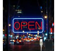 iDecoMart 16 x 9 in LED Open Sign for Business Window - Ultra Bright 5-Mode Neon Sign with 5-Level Dimmer, USB or Battery Powered Light Up Sign for Storefronts, Cafes, Bars