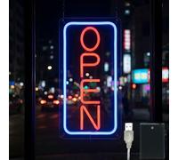 iDecoMart 9 x 16 in LED Open Sign for Business Window - Ultra-Bright 5-Mode Neon Sign with 5-Level Dimmer, USB or Battery Powered Light Up Sign for Storefronts, Cafes, Bars