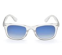 IDEE | 100% UV Protection | Unisex | Small | Full Rim | Wayfarer | Frame: Shiny Silver Polycarbonate | Lens: Blue to Silver Mirrored Polycarbonate - Blue Gradient Blue