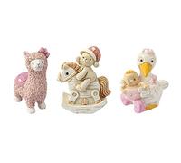 Ideen mit Herz Decorative figures for birth, 3 figures, each approx. 4-5 cm, llama, teddy with rocking horse, stork, cake decoration, table decoration, gift for birth, christening, baby shower (girl,