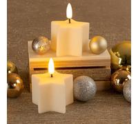 Ideen mit Herz LED Star Candles | Pack of 2 | Cream | Christmas | Warm White | Realistic Flickering Effect | Battery Operated