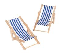 Ideen mit Herz | Miniature Deck Chair | Mini Folding Chair | Foldable Decorative Beach Chair | Dollhouse Furniture | Pack of 2 (Blue/White Stripes)