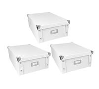 Ideen mit Herz Organiser Boxes, Set of 3, Storage Box with Lid, Foldable, Made of Cardboard and Metal, 16 Litres, Each 40.5 cm x 28 cm x 14.5 cm (White)