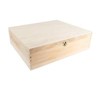 ideen mit herz Wooden Wine Crate with Lid, 3 Interior Compartments, 35 cm x 30 cm x 10 cm, with Gold Metal Closure, Ideal for DIY and Painting, DIY Wooden Box