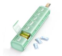 Ideerfit Weekly Pill Organiser Once a Day 7 Day Pill Box - Compact Travel Medicine Case with Handle, Moisture-Proof Desiccant & Secure Easy-Open Lids for Vitamins & Supplements - Mint Green