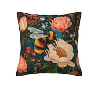 Ideeze William Morris Bee Flowers Throw Pillow Covers Soft Decorative Blue and Green Throw Pillowcases Cushion Case Square for Home Decor Bed Couch Car Living Room 18x18 Inch