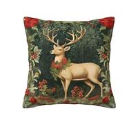 Ideeze William Morris Christmas Deer Throw Pillow Covers Soft Decorative Blue and Green Throw Pillowcases Cushion Case Square for Home Decor Bed Couch Car Living Room 18x18 Inch