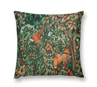 Ideeze William Morris Forest Animals Throw Pillow Covers Soft Decorative Orange and Green Throw Pillowcases Cushion Case Square for Home Decor Bed Couch Car Living Room 18x18 Inch