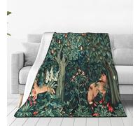 Ideeze William Morris Fox Hares Blue Green Floral Throw Blanket Soft Cozy Flannel Blanket Plush Lightweight Throw Blanket Decorative Blanket for Couch Bed Sofa All Season 40 X50 inches