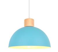 iDEGU 25cm Retro Pendant Light E27 LED Ceiling Light Modern Scandinavian Style Hemisphere Hanging Lampshade Metal Wood Pendant Light Fixture for Bedroom Dining Room Kitchen Restaurant (Blue)