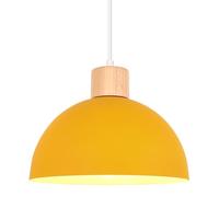 iDEGU 25cm Retro Pendant Light E27 LED Ceiling Light Modern Scandinavian Style Hemisphere Hanging Lampshade Metal Wood Pendant Light Fixture for Bedroom Dining Room Kitchen Restaurant (Yellow)