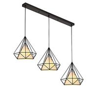 iDEGU 3 Lights Industrial Pendant Light Shade Metal Diamond Shape Lamp Shade 25 cm for Living Room Kitchen Bedroom - Black