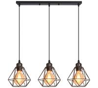 iDEGU 3 Lights Vintage Ceiling Pendant Light Fitting, Geometric Cage Style E27 Industrial Metal Chandelier Lamp Shade for Bedroom Living Room Dining Room, Black, Ø 16cm (3-Light 50cm Bar)